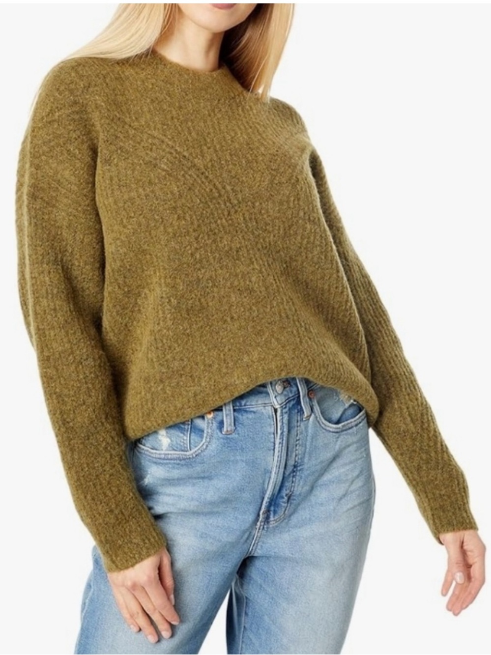 Madewell Belfiore Ribbed Pullover Sweater Heathered Fern Wool Camel Hair S